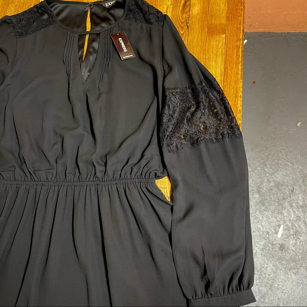 Express Black Lace Detail Long Sleeved Dress *NWT* - Picture 6 of 11